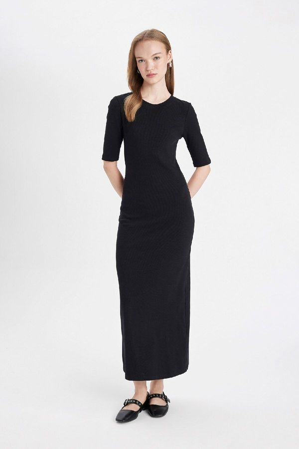 DEFACTO DEFACTO Bodycon Crew Neck Ribbed Camisole Half Sleeve Maxi Dress