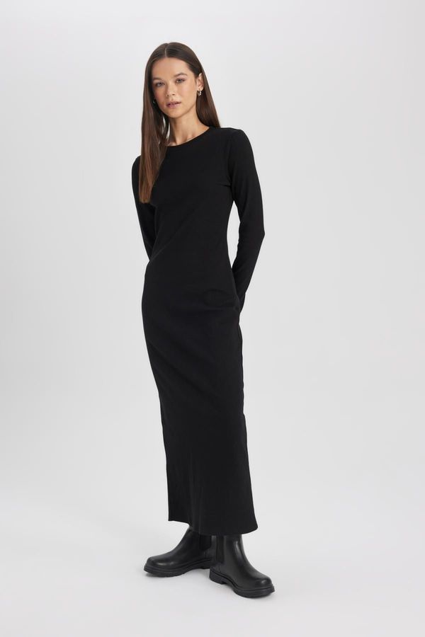 DEFACTO DEFACTO Bodycon Crew Neck Ribbed Camisole Long Sleeve Maxi Dress