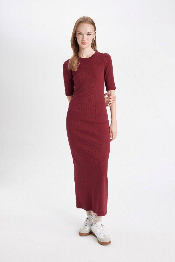 DEFACTO DEFACTO Bodycon Crew Neck Ribbed Camisole Short Sleeve Maxi Dress