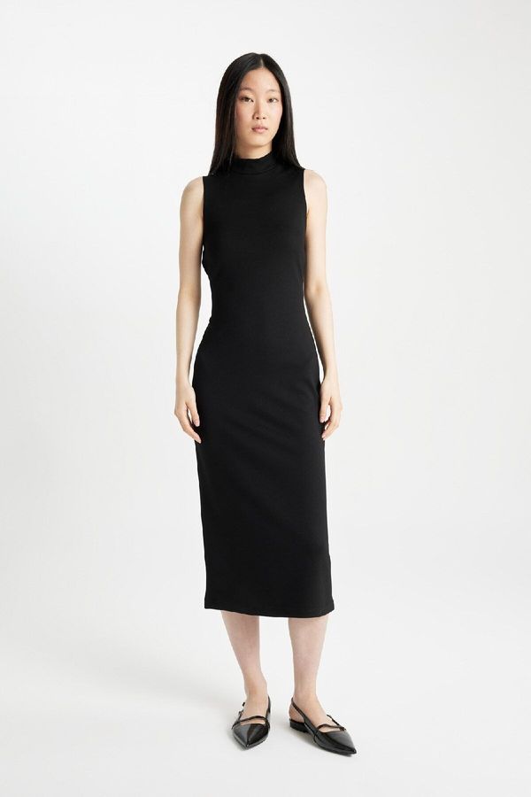 DEFACTO DEFACTO Bodycon Half Turtleneck Black Sleeveless Midi Dress