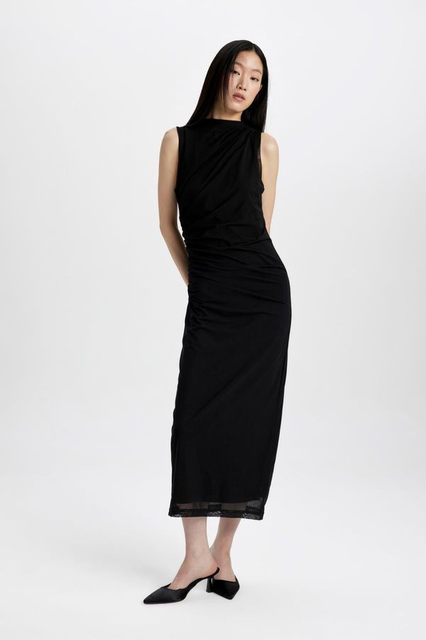 DEFACTO DEFACTO Bodycon Half Turtleneck Tulle Sleeveless Maxi Dress