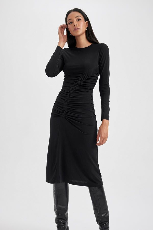 DEFACTO DEFACTO Bodycon Round Neck Midi Long Sleeve Dress