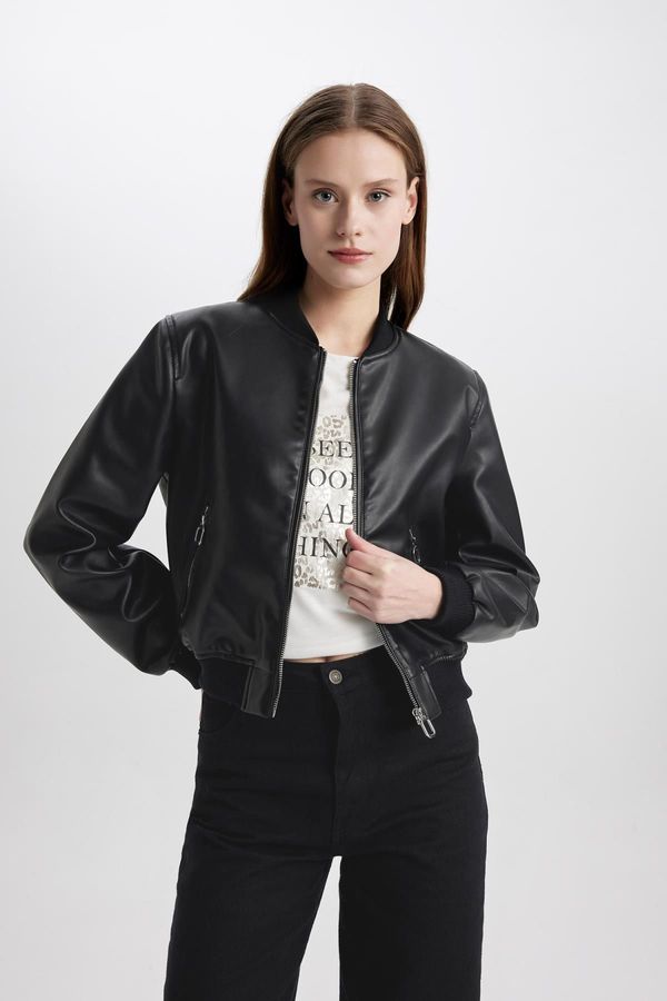 DEFACTO DEFACTO Bomber College Collar Bomber Faux Leather Jacket