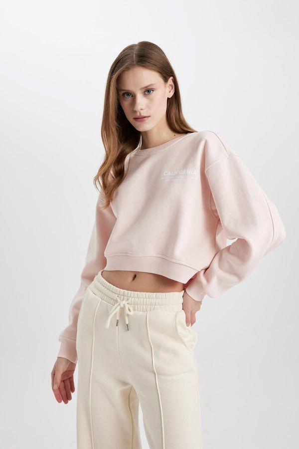 DEFACTO DEFACTO Boxy Fit Crew Neck Printed Thick Fabric Crop Sweatshirt