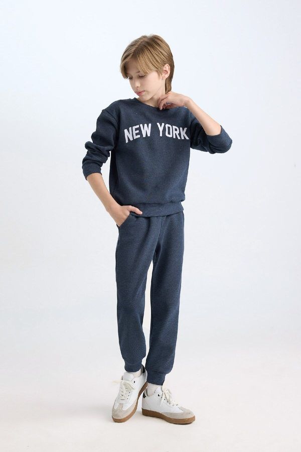 DEFACTO DEFACTO Boy 2-Piece Set Crew Neck Printed Sweatshirt Elastic Waist Tracksuit Bottoms