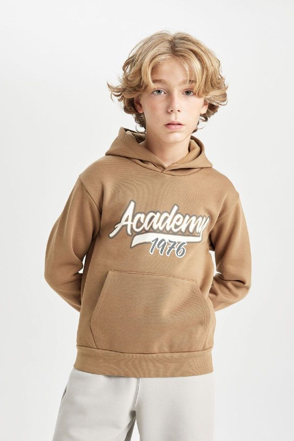 DEFACTO DEFACTO Boy Brown Regular Fit Hooded Pocket Thick Sweatshirt