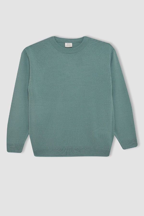 DEFACTO DEFACTO Boy Light Green Crew Neck Basic Plain Knitwear Sweater