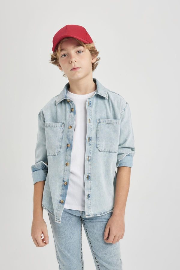 DEFACTO DEFACTO Boy Oversize Fit Wide Mold Polo Collar Jean Long Sleeve Shirt