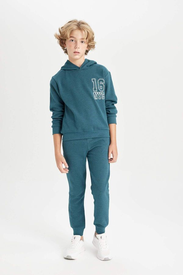 DEFACTO DEFACTO Boy Printed Hooded Sweatshirt Tracksuit Bottoms 2-Piece Set