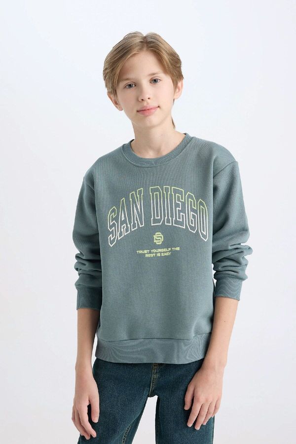 DEFACTO DEFACTO Boy Regular Fit Crew Neck Printed Thick Sweatshirt