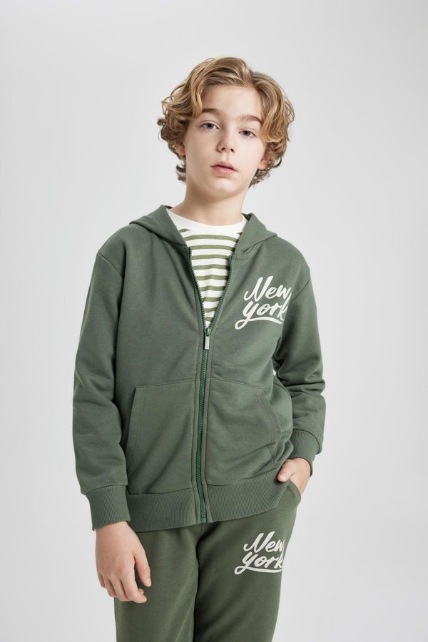 DEFACTO DEFACTO Boy&#39;s Hooded Printed Zipper Sweatshirt