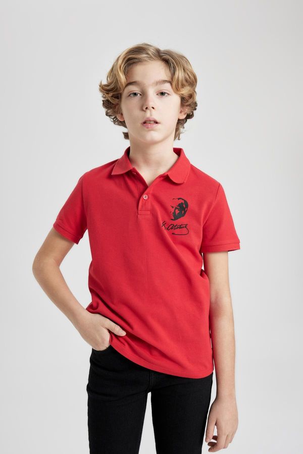 DEFACTO DEFACTO Boy&#39;s Pique Short Sleeve Atatürk Printed Polo Red T-Shirt