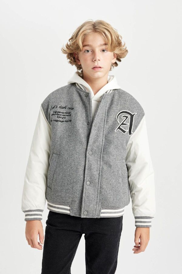 DEFACTO DEFACTO Boys College Collar Snap Closure Pocket Bomber Jacket