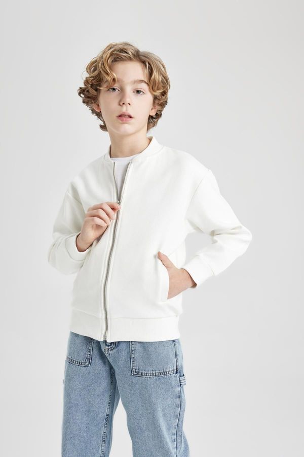 DEFACTO DEFACTO Boys College Collar Zipper Closure Double Pocket Seasonal Light Bomber Cardigan