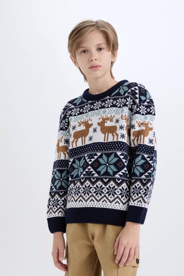 DEFACTO DEFACTO Boy's Crew Neck Christmas Themed Knitwear Sweater