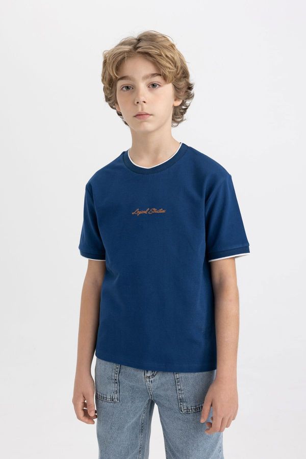 DEFACTO DEFACTO Boy's Crew Neck Embroidered Pique Short Sleeve T-Shirt