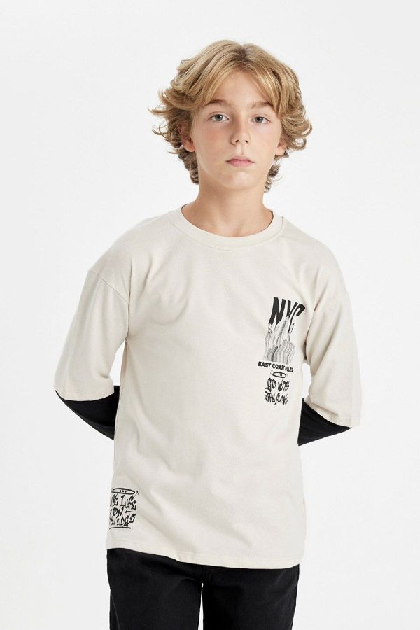 DEFACTO DEFACTO Boy's Crew Neck Printed Long Sleeve T-Shirt