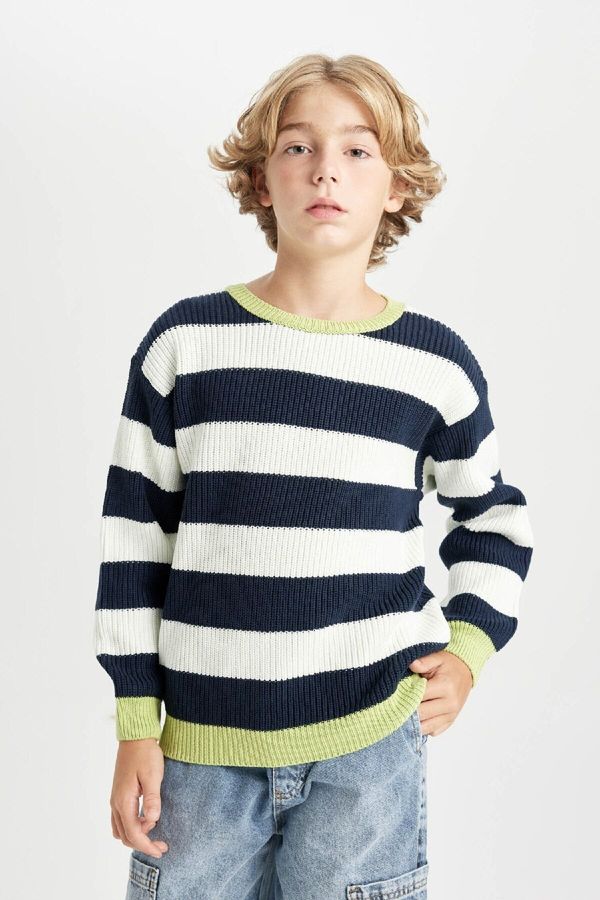 DEFACTO DEFACTO Boy's Crew Neck Striped Knitwear Sweater