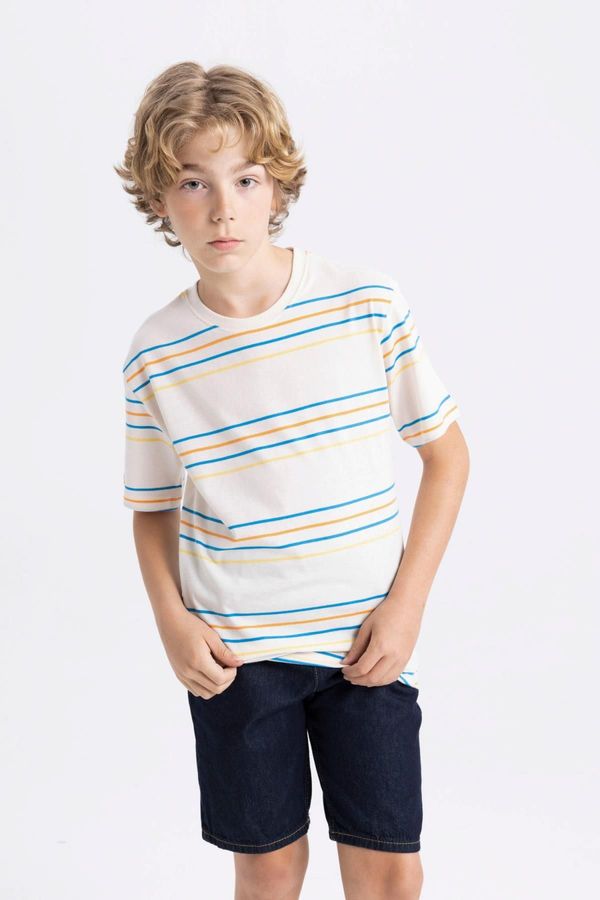 DEFACTO DEFACTO Boy's Crew Neck Striped Short Sleeve T-Shirt