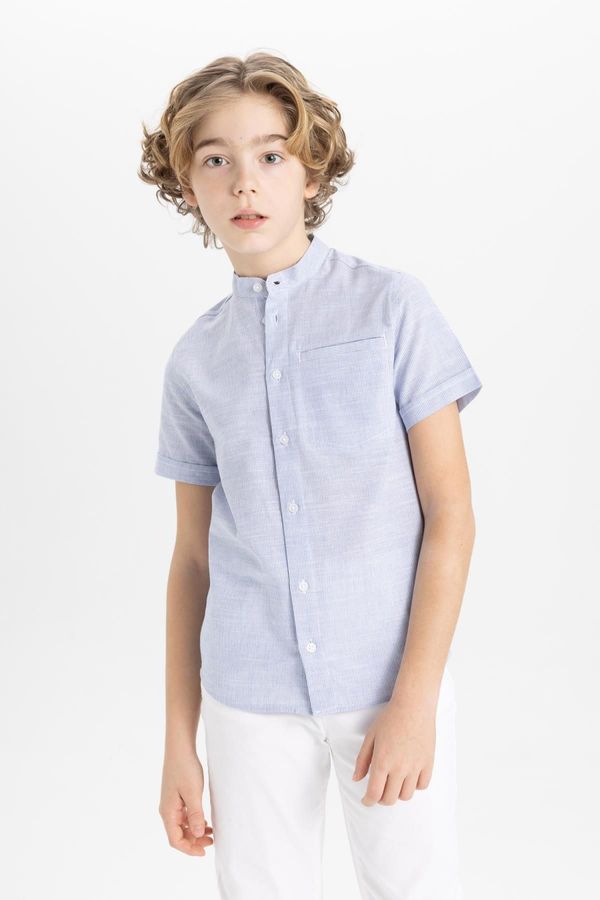 DEFACTO DEFACTO Boy's High Neck Linen Look Short Sleeve Shirt