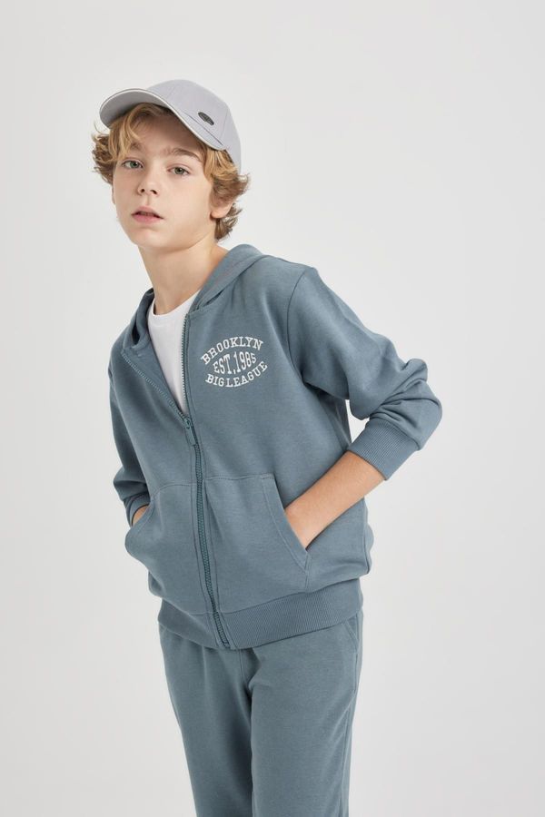 DEFACTO DEFACTO Boy's Hooded Printed Zippered Sweatshirt