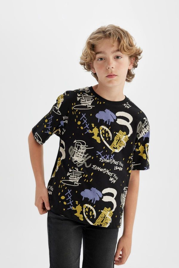 DEFACTO DEFACTO Boy's Oversize Fit Crew Neck Patterned Short Sleeve T-Shirt