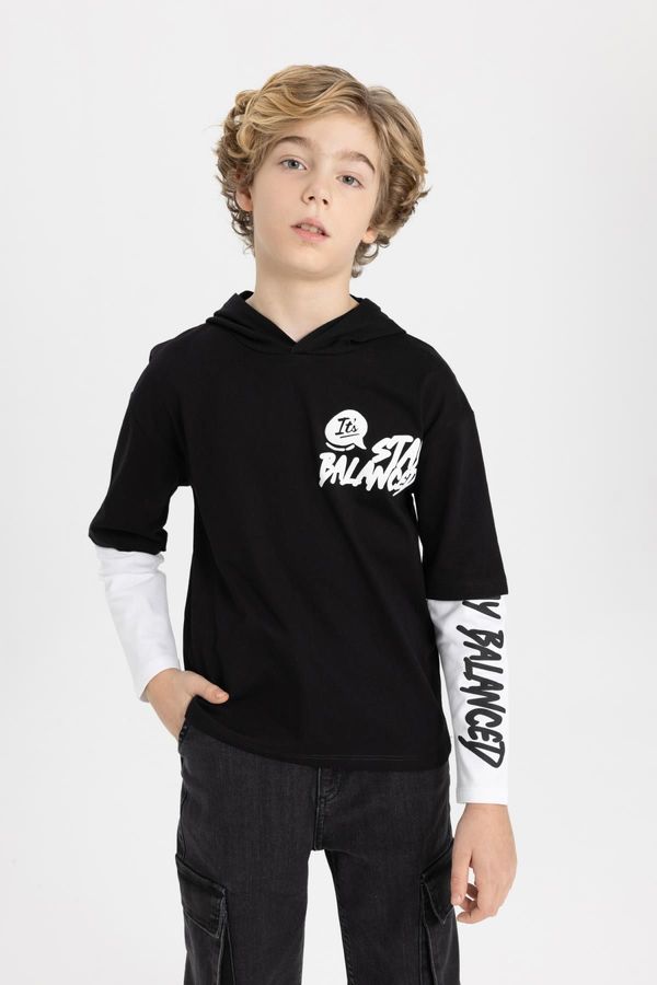 DEFACTO DEFACTO Boys' Oversize Fit Hooded Printed Long Sleeve T-Shirt