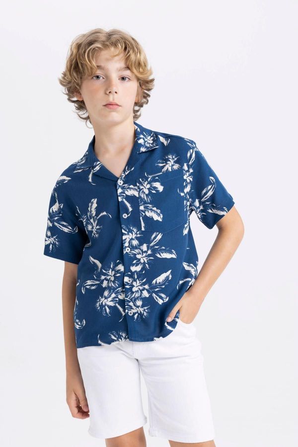 DEFACTO DEFACTO Boy's Oversize Fit Polo Neck Patterned Viscose Short Sleeve Shirt