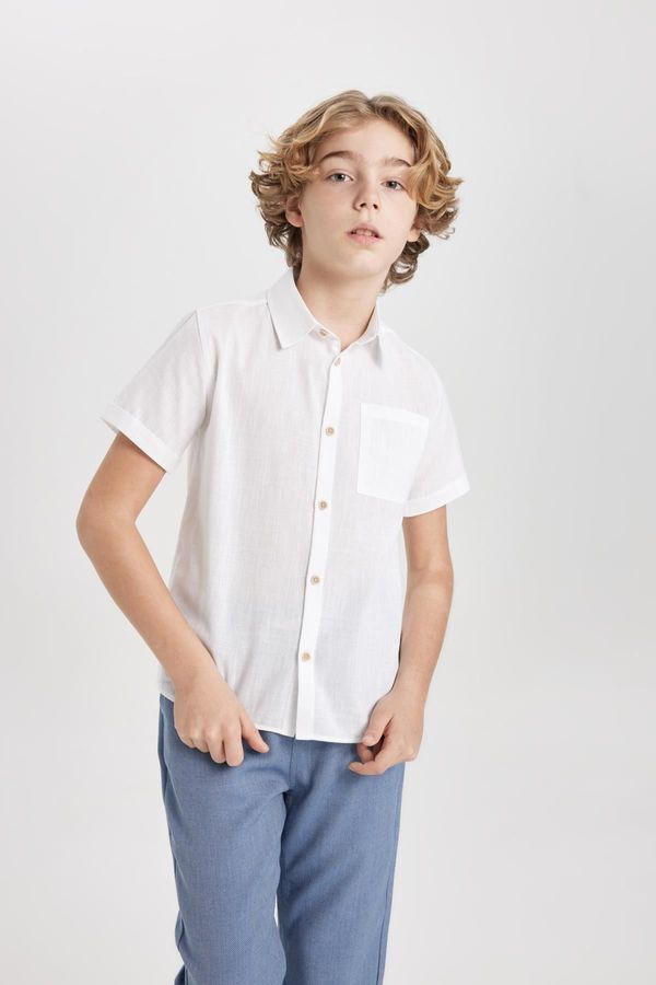 DEFACTO DEFACTO Boys Polo Neck Linen Look Short Sleeve Shirt