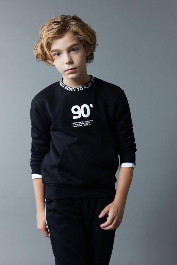 DEFACTO DEFACTO Boy's Printed Crew Neck Thick Sweatshirt