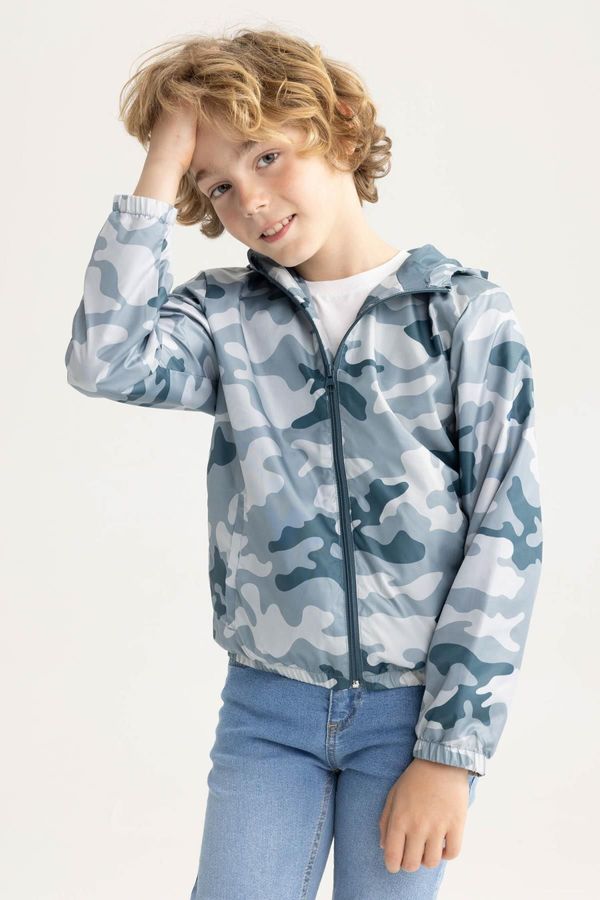 DEFACTO DEFACTO Boy's Water Repellent Camouflage Patterned Hooded Raincoat