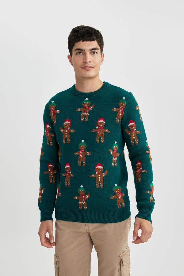 DEFACTO DEFACTO Christmas Themed Standard Fit Regular Cut Patterned Crew Neck Knitwear Sweater