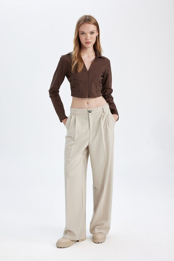 DEFACTO DEFACTO Classic Trousers Wide Leg Wide Leg Fleece Pocket High Waist Standard Length Basic Plain