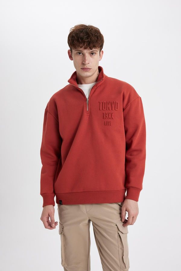 DEFACTO DEFACTO Comfort Fit Stand Collar Printed Sweatshirt