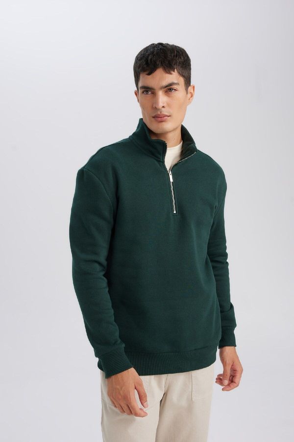 DEFACTO DEFACTO Comfort Fit Stand Collar Zippered Thick Basic Sweatshirt