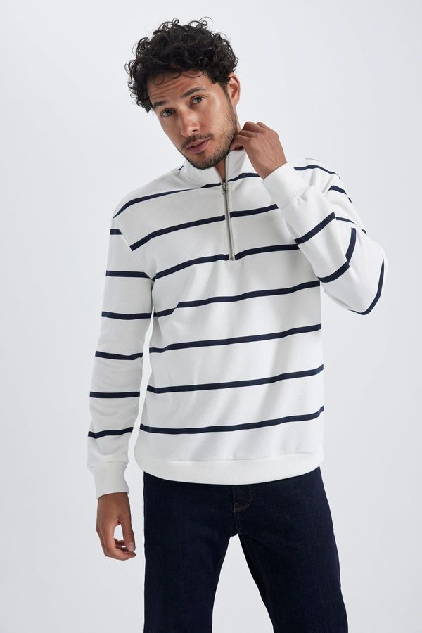 DEFACTO DEFACTO Comfort Fit Striped Half Zipper Sweatshirt