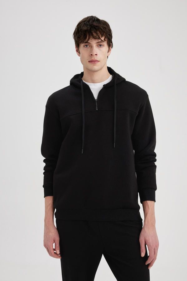 DEFACTO DEFACTO Comfort Regular Fit Casual Pattern Hooded Half Zipper Basic Plain Sweatshirt