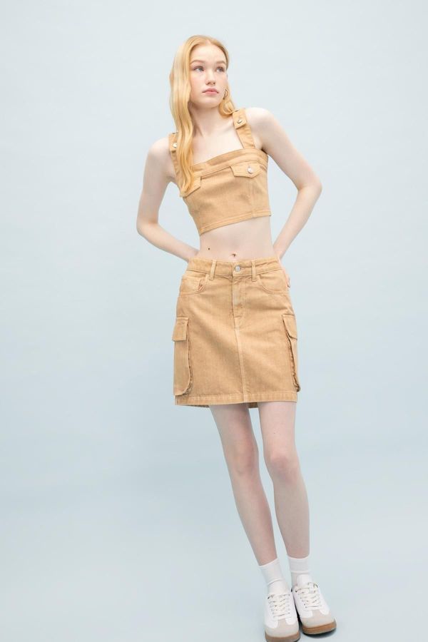 DEFACTO DEFACTO Cool Cargo Fit Gabardine Washed Pale Effect Mini Skirt