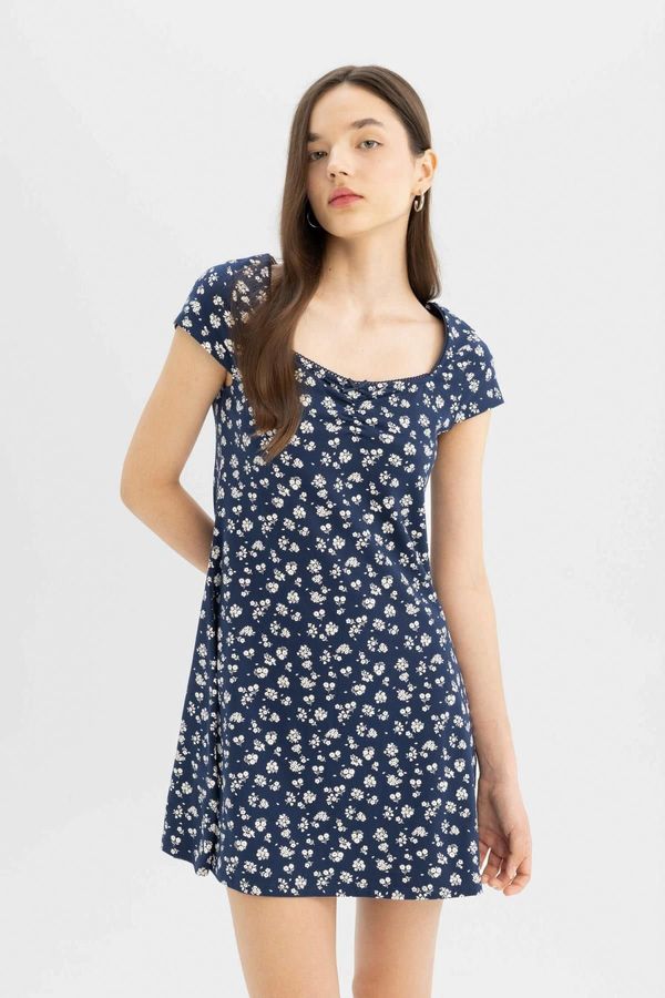 DEFACTO DEFACTO Cool Combed Cotton Floral Short Sleeve Mini Dress