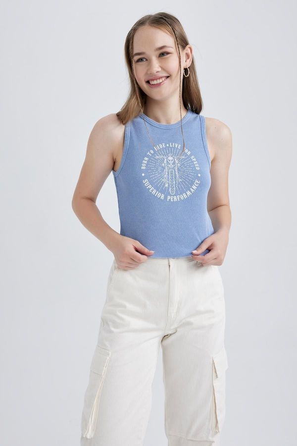 DEFACTO DEFACTO Cool Fitted Printed Ribbed Camisole Washed Pale Effect Undershirt