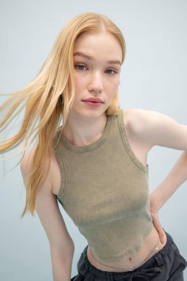 DEFACTO DEFACTO Cool Fitted Ribbed Camisole Washed Faded Effect Undershirt