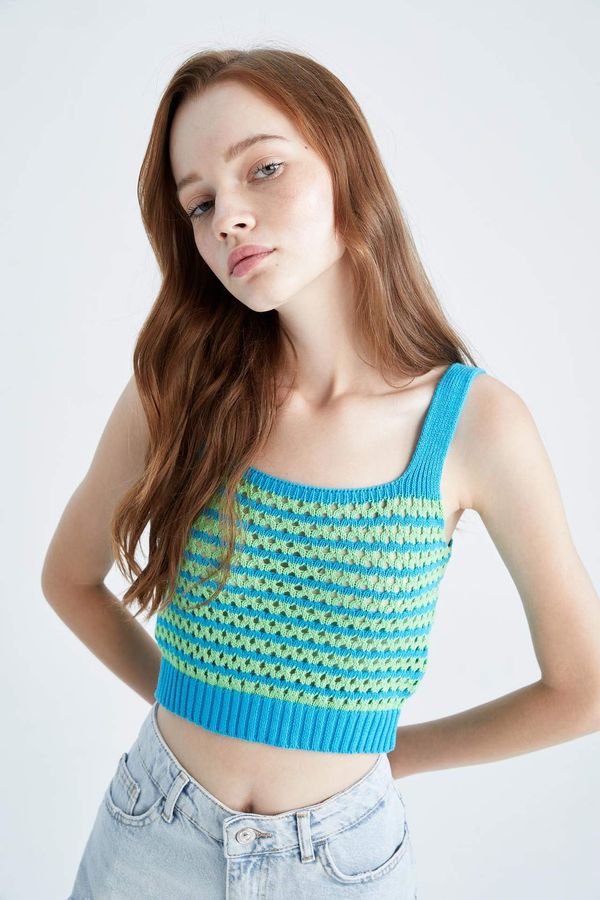 DEFACTO DEFACTO Cool Fitted Striped Crew Neck Strap Crochet Singlet
