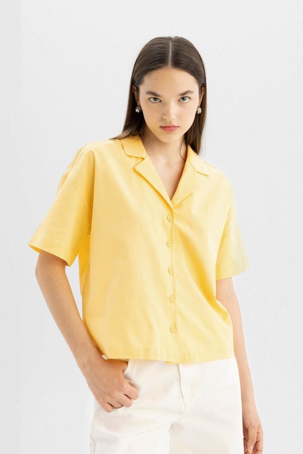 DEFACTO DEFACTO Cool Oversize Fit Pajama Collar Flared Cotton Short Sleeve Shirt