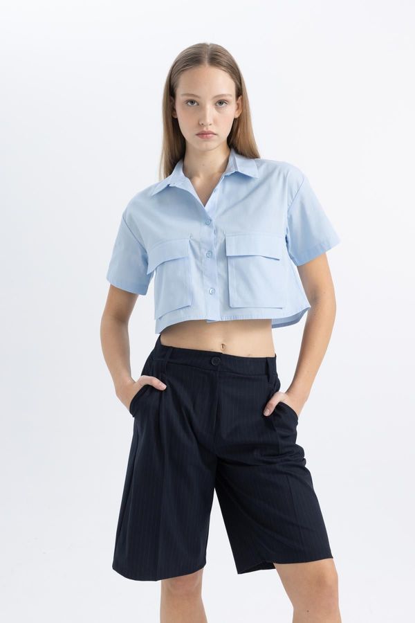 DEFACTO DEFACTO Cool Oversize Fit Pocket Detailed Crop Short Sleeve Shirt