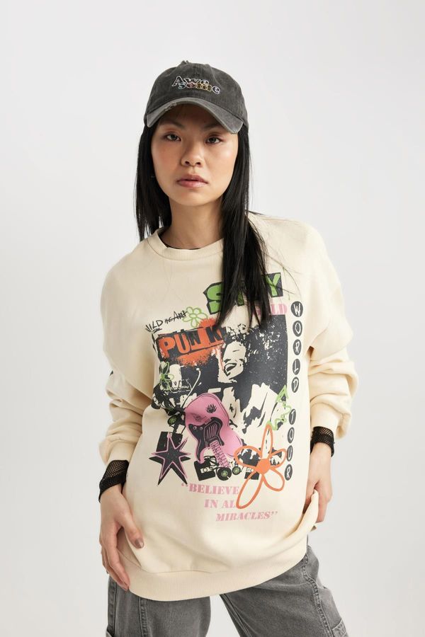 DEFACTO DEFACTO Cool Oversize Fit Wide Mold Crew Neck Back Printed Thick Fabric Sweatshirt