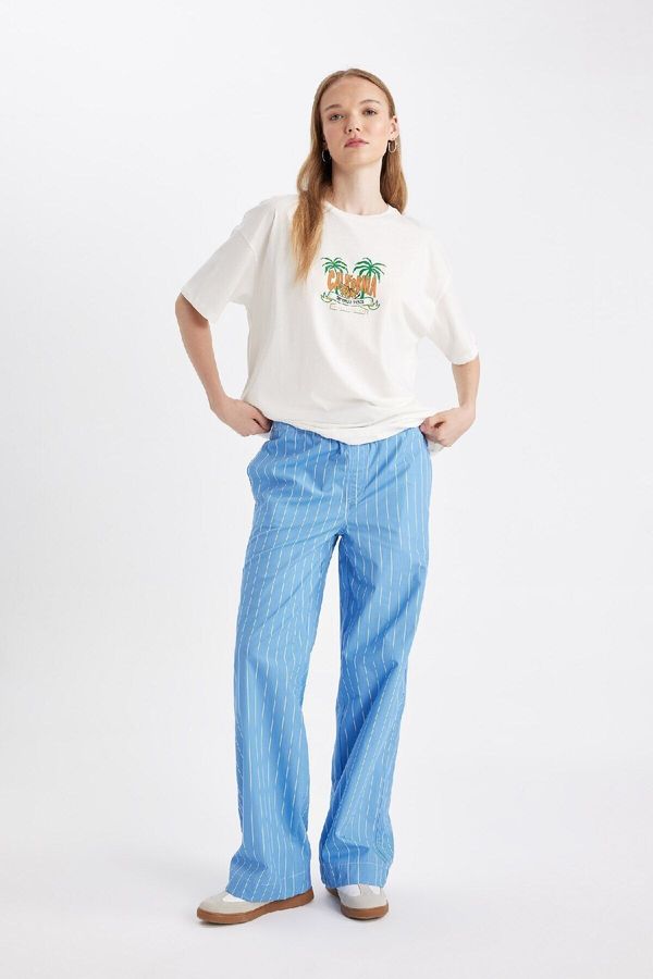 DEFACTO DEFACTO Cool Straight Fit Striped Mid Waist Poplin Trousers