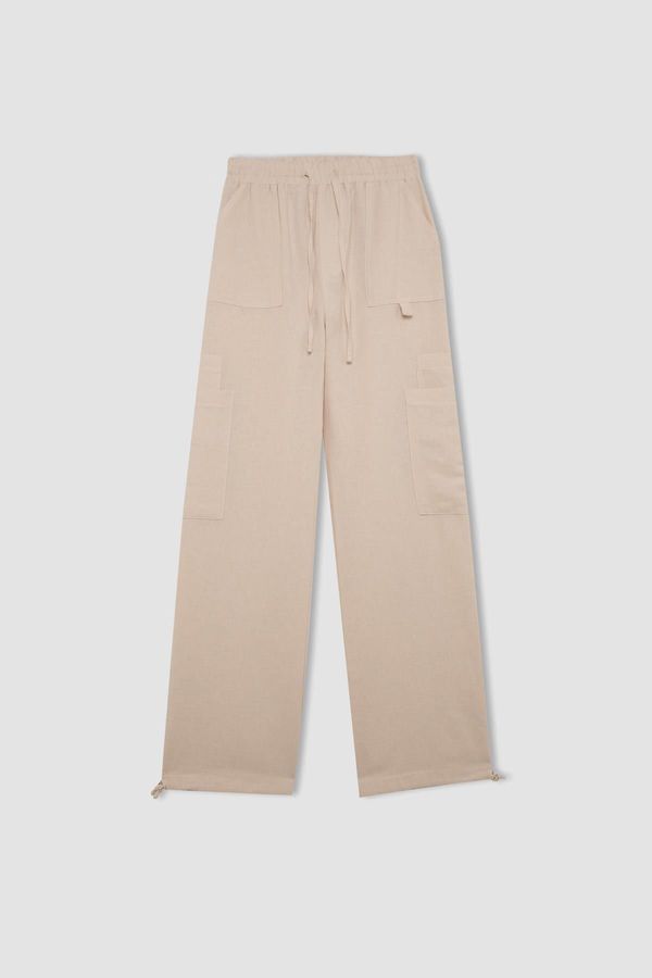 DEFACTO DEFACTO Cool Wide Leg Cargo High Waist Linen Blend Trousers