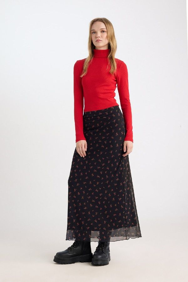 DEFACTO DEFACTO Coool A Shape Patterned Normal Waist Tulle Maxi Skirt