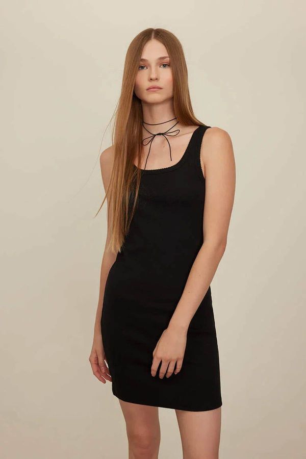 DEFACTO DEFACTO Coool Bodycon Body-hugging Basic Plain Ribbed Camisole Sleeveless Mini Dress