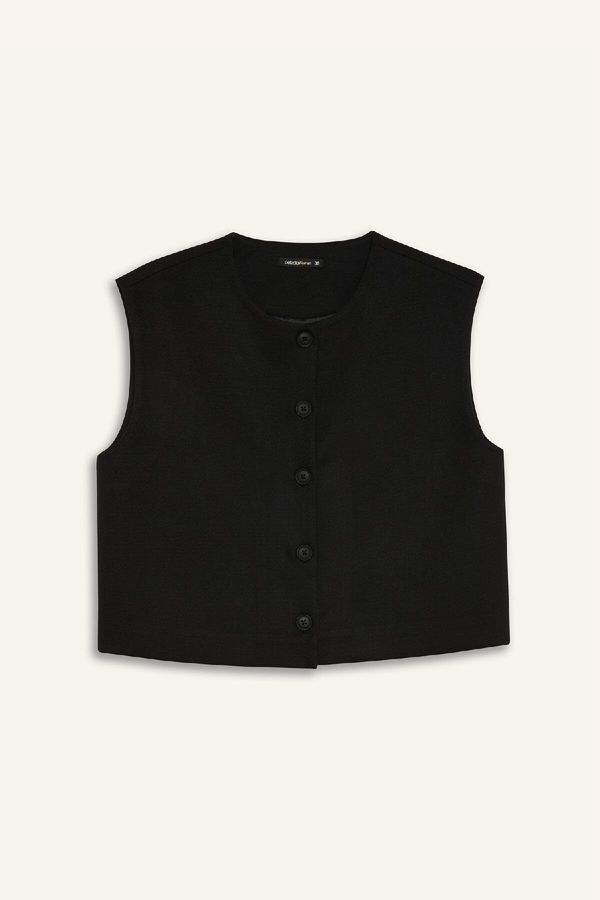 DEFACTO DEFACTO Crew Neck Basic Plain Buttoned Vest